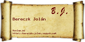 Bereczk Jolán névjegykártya